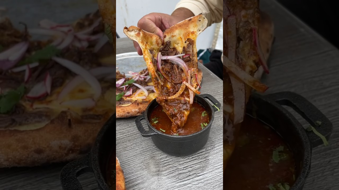 BIRRIA PIZZA from Parlor Pizza Bar in Chicago, IL! 🍕🌮🤯🤤 Would you try it? #DEVOURPOWER #Chicago