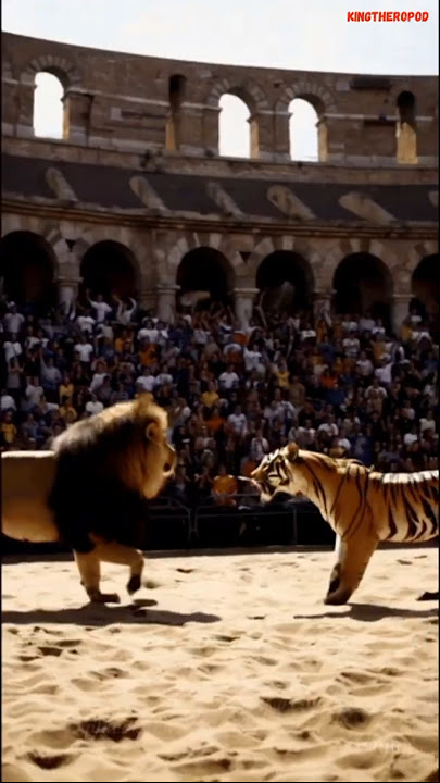 Lion versus Tiger Battle in Ancient  Roman Arena