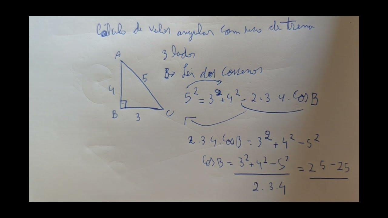 Cálculo do ângulo de 90 graus de um triângulo retângulo com uso medidas  lineares obtidas com trena. 