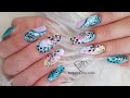 Summer jungle nail art with blooming gel. Summer nails trends