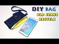 diy jeans purse bag // cute phone bag with pocket // old jeans recycle idea
