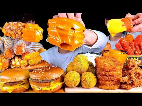 ASMR 치즈소스 찍먹방 핫도그 햄버거 치즈볼 스팸튀김 해쉬브라운 치즈스틱 먹방~!! Cheese Sauce With Fast Food Collection MuKBang~!!😋