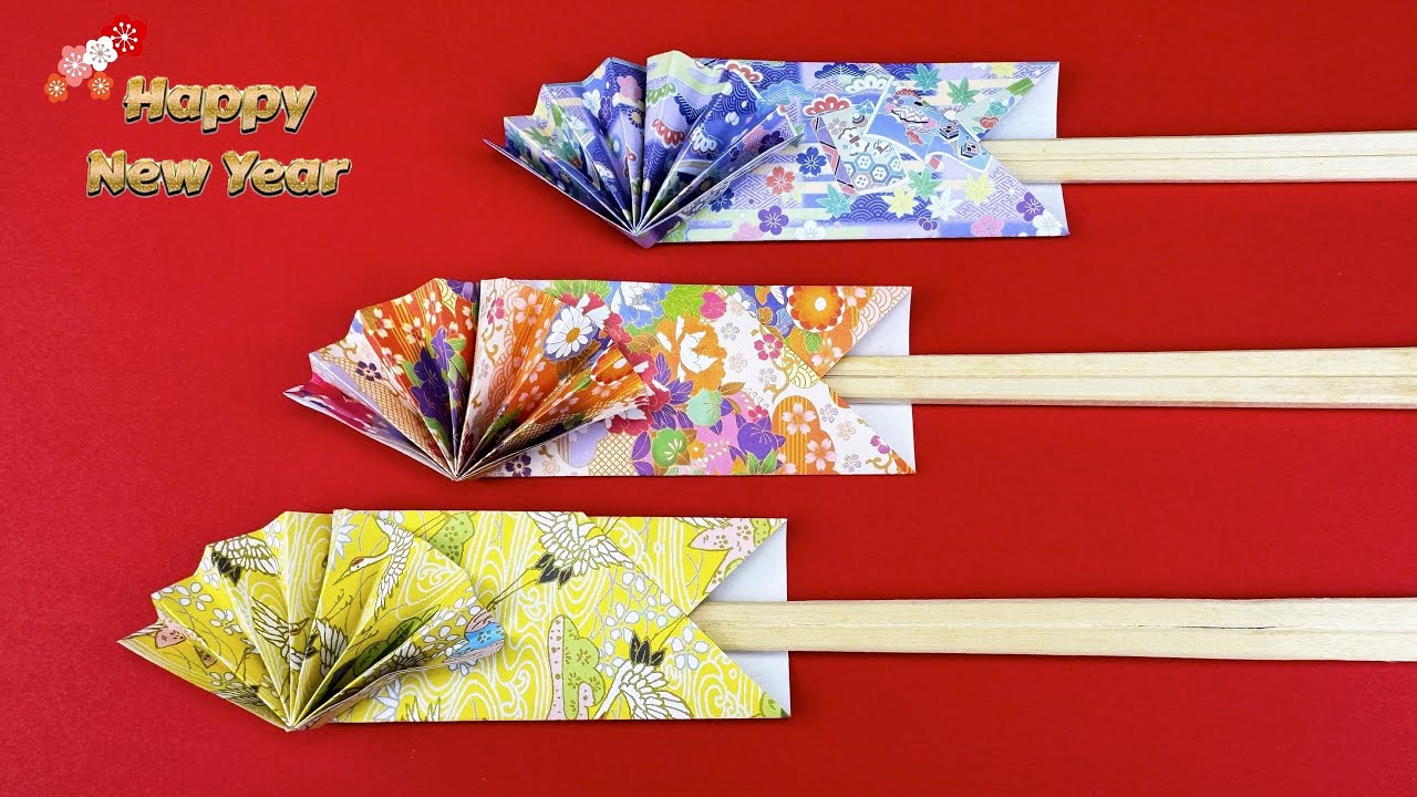折り紙1枚で作る扇子の箸入れ✨簡単で可愛い！お正月やホームパーティ