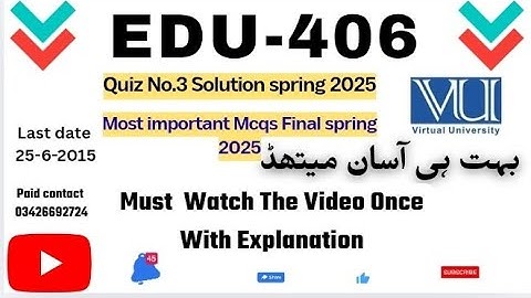 EDU406 Quiz 3 Most Important Mcqs Final term