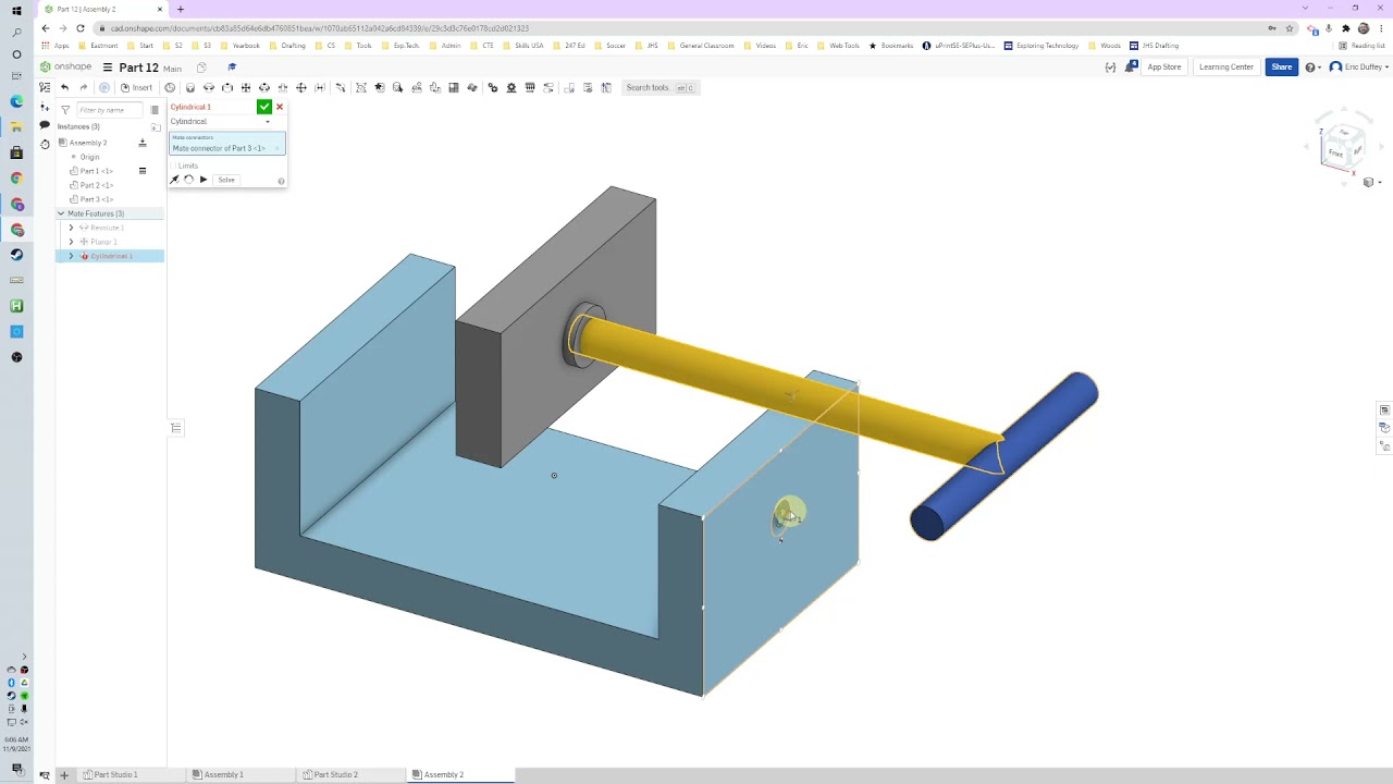 Onshape Revolute, Planar , and Cylindrical Mates w/ Limits, & Screw
