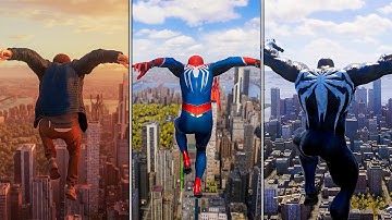 Spider Man 2 All Main Characters Jumping from Highest point