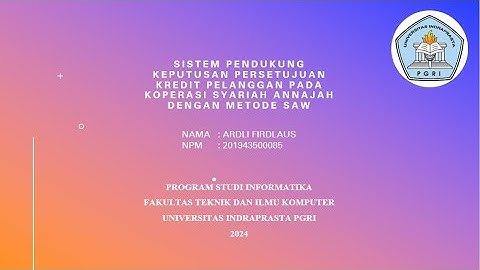 Demo Program Skripsi/Tugas Akhir Ardli Firdlaus (201943500085) Teknik Informatika UNINDRA