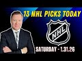 Saturday 13 NHL Betting Picks for 1/31/26 🏒
