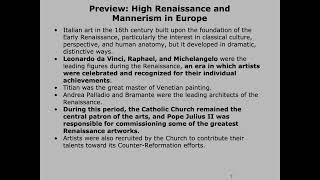 Chapter 9: High Renaissance/Part 1/Art 110/Professor Julia Schlosser/CSUN