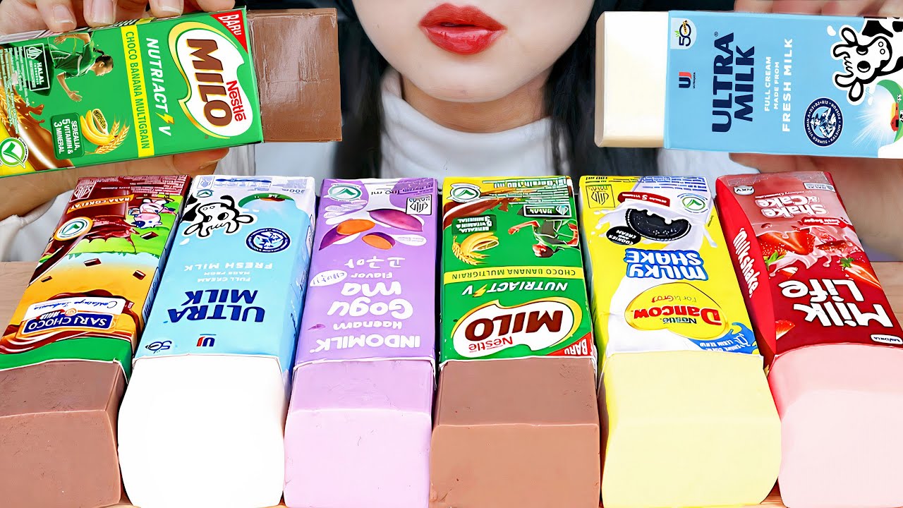 ASMR PUDING SUSU KOTAK MILO, ULTRAMILK FULL CREAM, DANCOW, INDOMILK, MILK LIFE, SARI CHOCO MILK 🧃