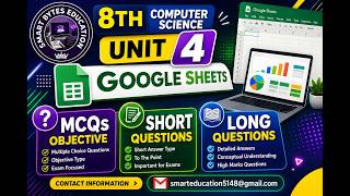 Unit 4 Google Sheets | Full MCQs, Short & Long Questions | Grade 8 Computer Science