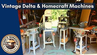 Vintage Delta & Homecraft Tools on Flared Leg Stands: TiltTop Table Saw, Jointer, Bandsaw, Jointer