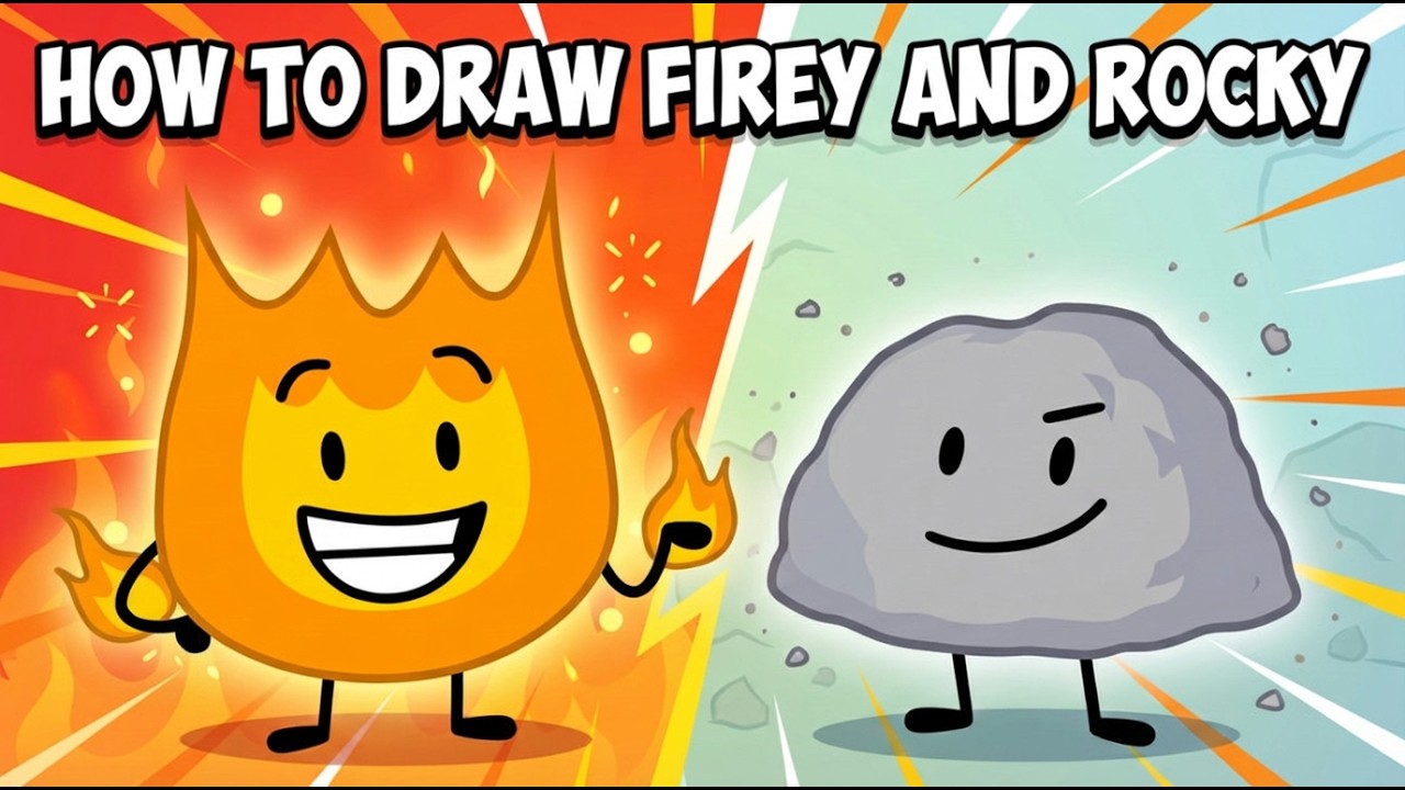 Bfdi Step Drawing Firey and Rocky with Crayons! 🔥🪨 BFDI-Style Art Step by Step ...