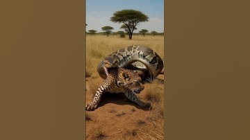 Giant Python Tries to Swallow Leopard—Unreal Scene #pythonvsleopard #wildlife #viralshorts #animals