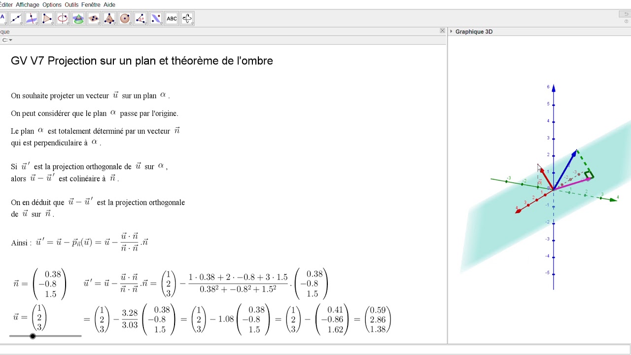 GV V7 Projection sur un plan et Théorème de l'ombre d'un cube