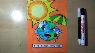 Cara menggambar poster global warming