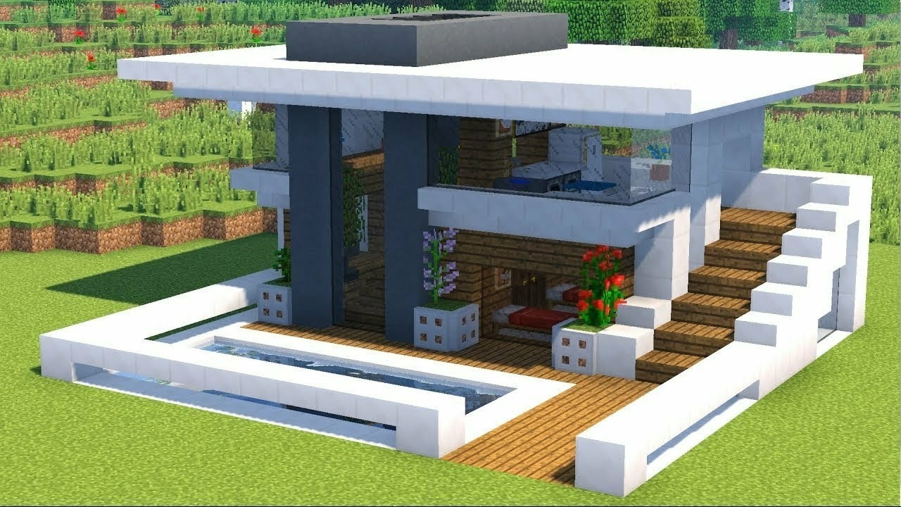 Modern minecraft house with swimming pool