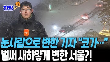 눈사람으로 변한 기자 "귀·코 떨어질 것 같아요"…벌써 새하얗게 변한 북안산길 상황은? [현장쏙] / 연합뉴스TV(YonhapnewsTV)