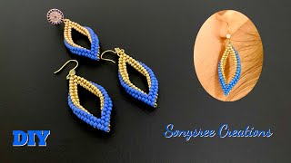 Folded Peyote 2 rows Earrings || How to make Beaded Earrings || Herringbone + Peyote Earrings