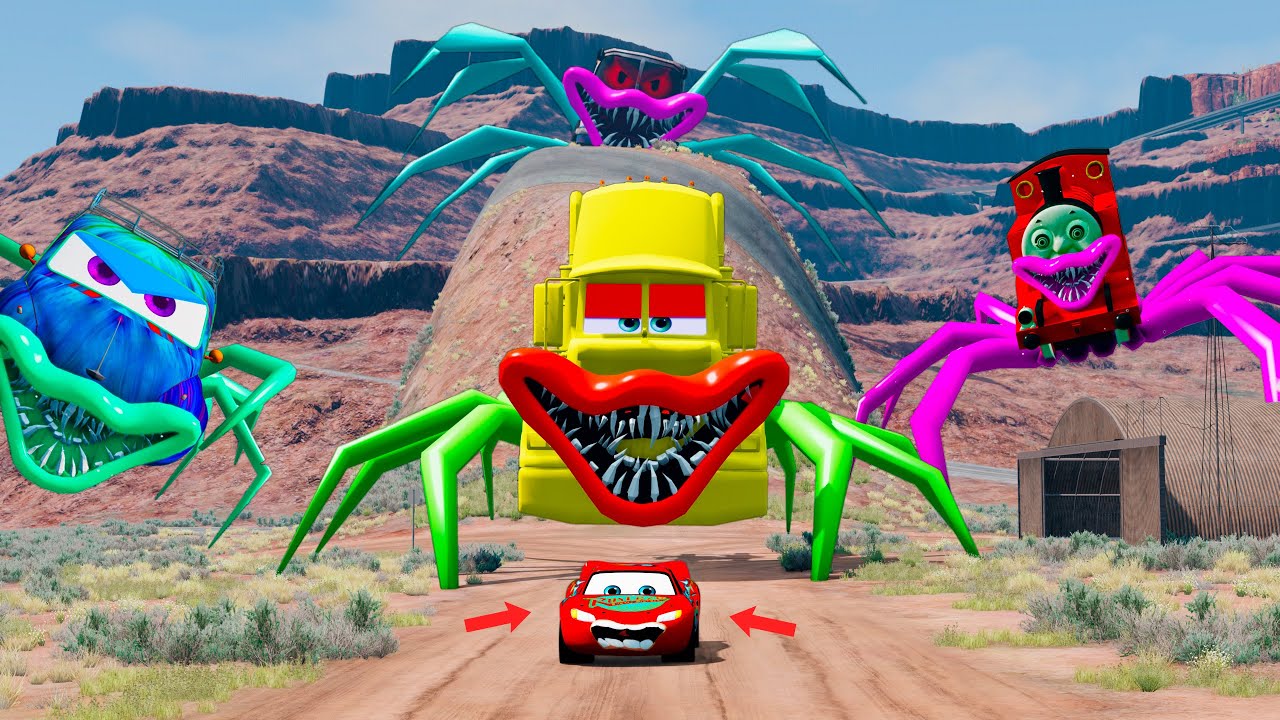 Live Epic Showdown: Lightning McQueen vs. Giant Car-Eating Spiders! | BeamNG.Drive Adventure #32