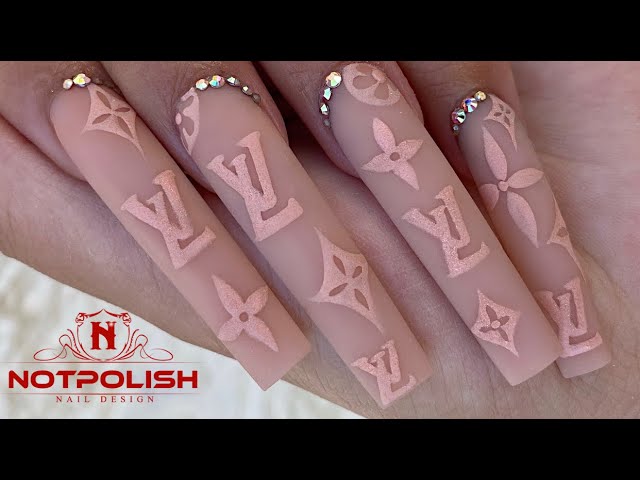 BEGINNER LOUIS VUITTON NAIL DESIGNS I EASY 3D DESIGNER NAILS I SUGAR  EFFECTS I TAPERED SQUARE SHAPE 