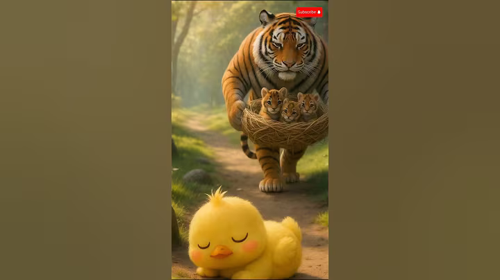 A cute duckling takes care of tiger babies #duck #funny #funnyduck  #ai #cuteduck