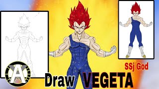 How to Draw Vegeta SSj God | Full Body Drawing Step by Step | Super Saiyan God from DragonBall Super