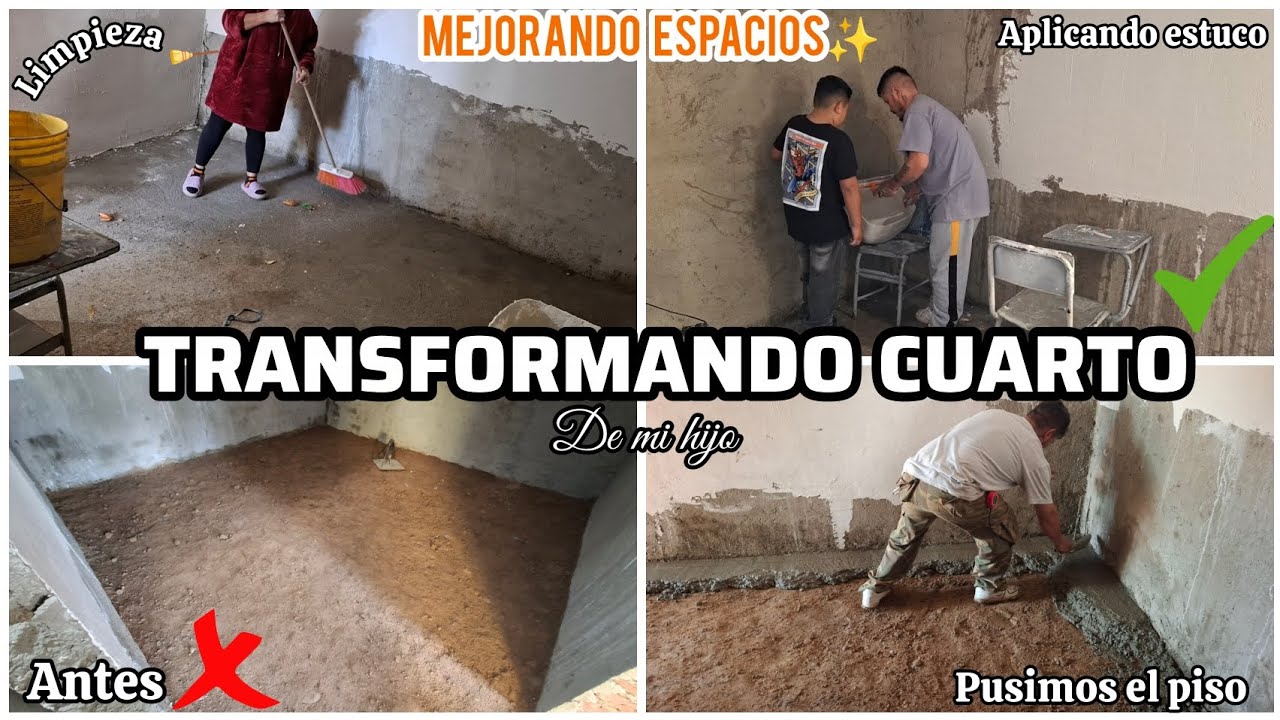 TRANSFORMANDO CUARTO..✅️/MEJORANDO ESPACIOS en mi HOGAR✔️/PUSIMOS PISO🙏GRAN CAMBIO🏡APLICANDO ESTUCO💯