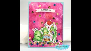Hoppy Birthday Card using Copics and Alcohol Ink Background