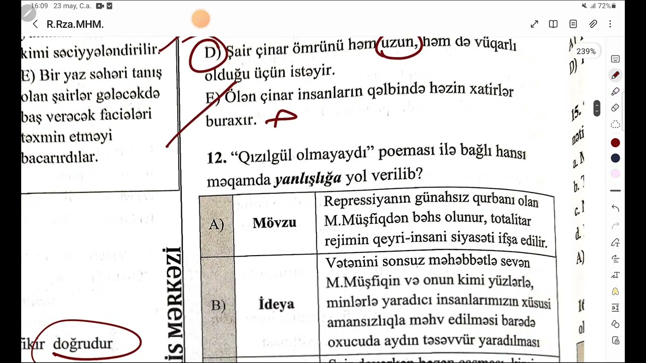 Rəsul Rza MHM test izahı. Günel Nağızadə