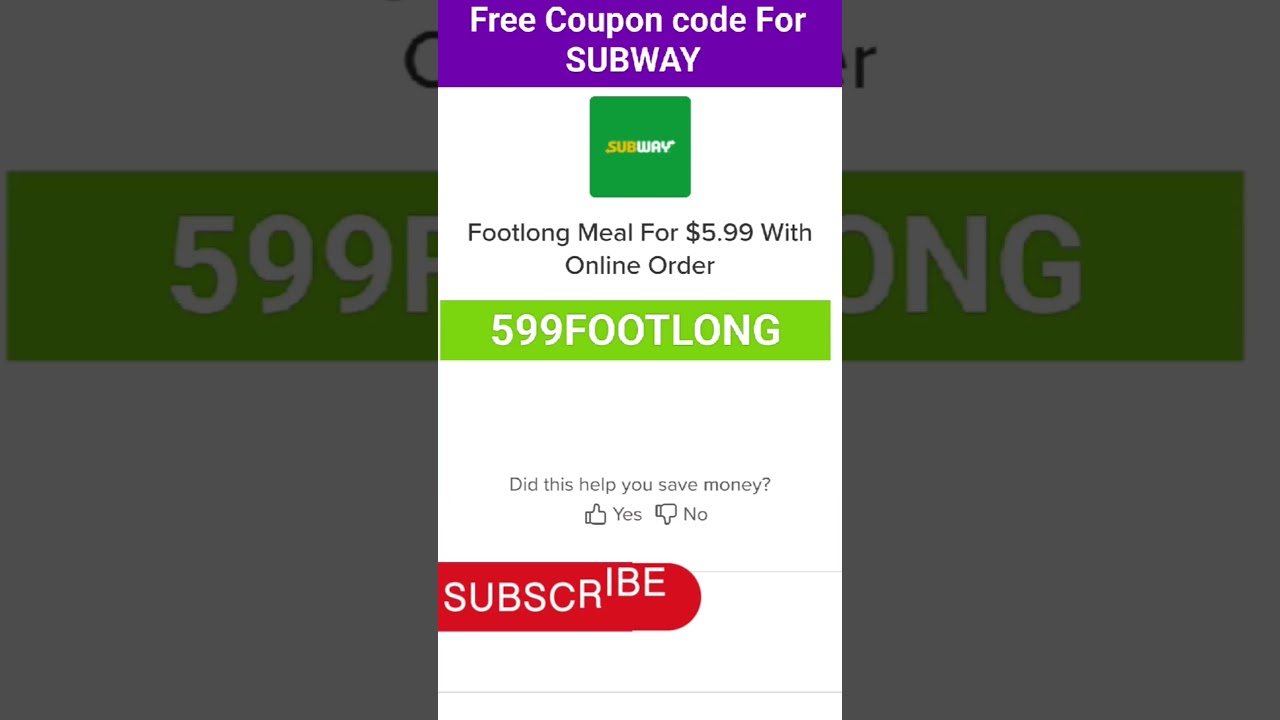 🔥 SUBWAY COUPON CODE ⚡⚡⚡⚡