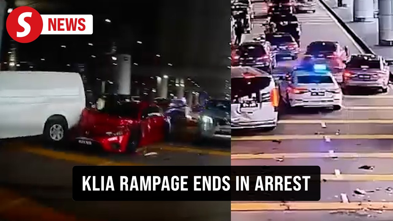 Driver rams multiple vehicles in wild police chase at KLIA - YouTube