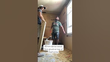 Dense wood fibre insulation glued onto the Diathonite. #insulation #energysavings #retrofit