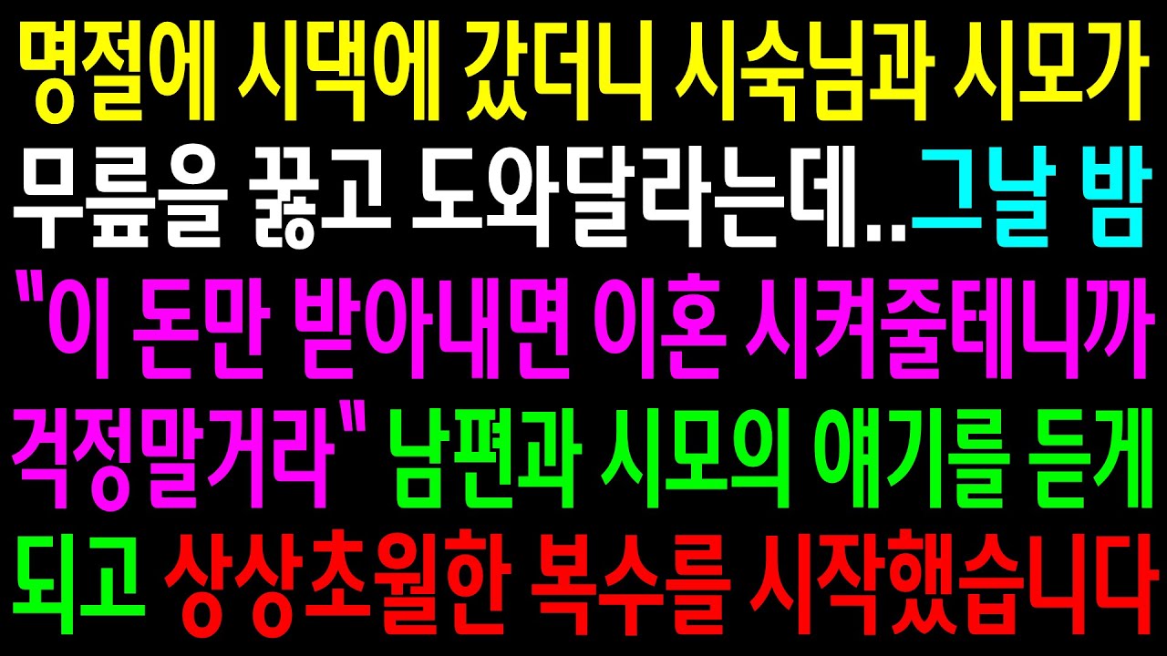 (반전사연)명절에 시댁에 갔더니 시숙님과 시모가 무릎을 꿇고 도와달라는데..남편과 시모의 얘기를 듣게되고 상상초월한 한방을 시작했습니다[신청사연][사이다썰][사연라디오]
