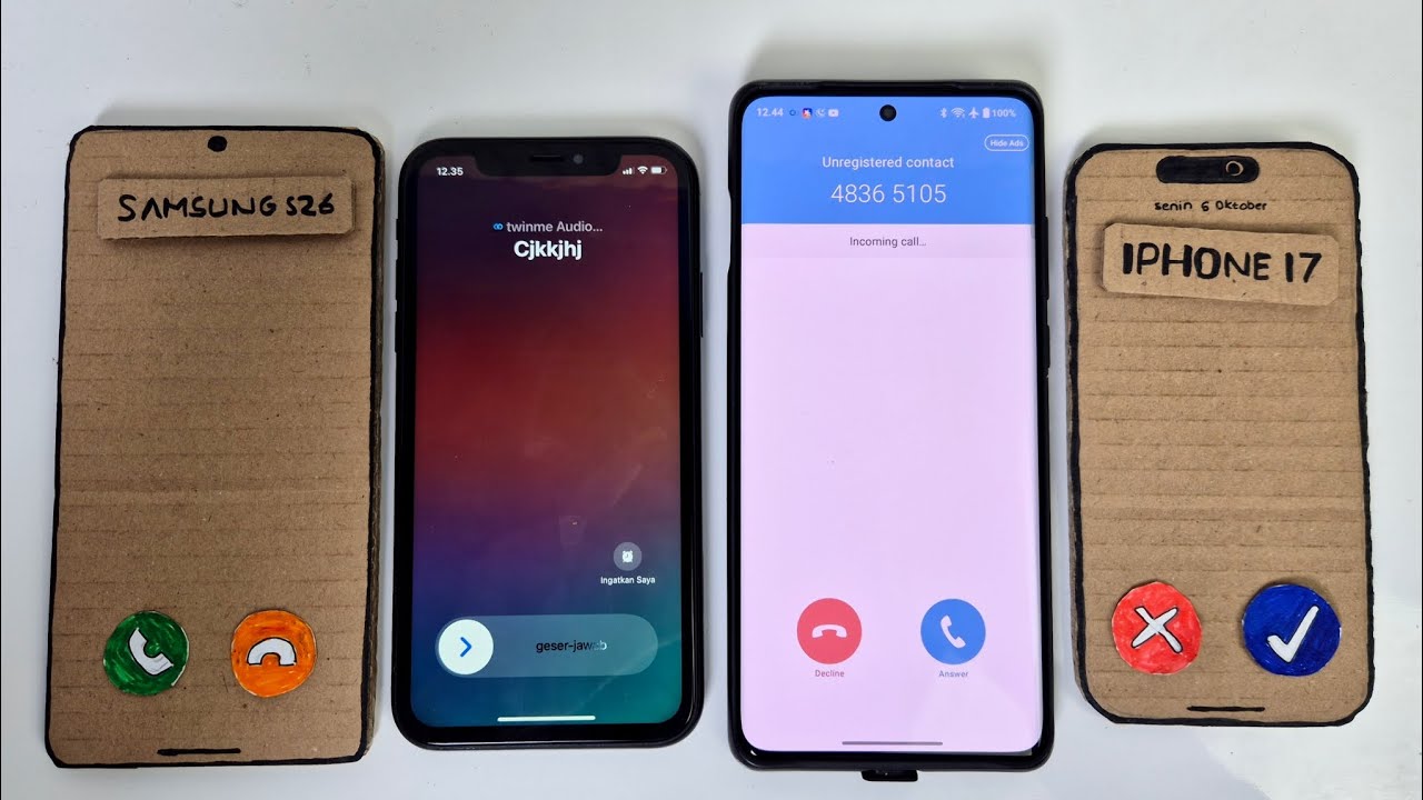 Cardboard samsung s26/iphone xr/one plus 12/iphone 17, twinme+skyphone+wechat+incoming call
