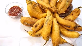 Mirchi Bajji Recipe - Andhra Style Mirchi Bajji - Chicken Stuffed - Mirchi Bajji Non Veg Style