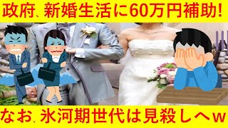内閣府、新婚生活に60万円補助へ！なお氷河期世代は見放された模様ｗｗｗｗｗ