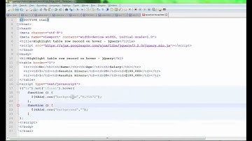 Highlight table row record on hover - jQuery