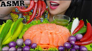 ASMR SALMON SASHIMI CAKE + FRESH VEGGIES (SATISFYING CRUNCHY EATING SOUNDS) NO TALKING | SAS-ASMR