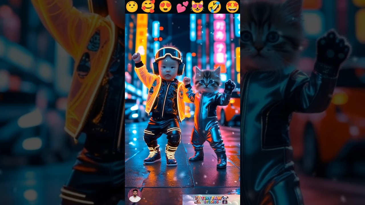 😍 Cute Cute Dance 🥰 Baby & Kitty Enjoying NY City Vibes 