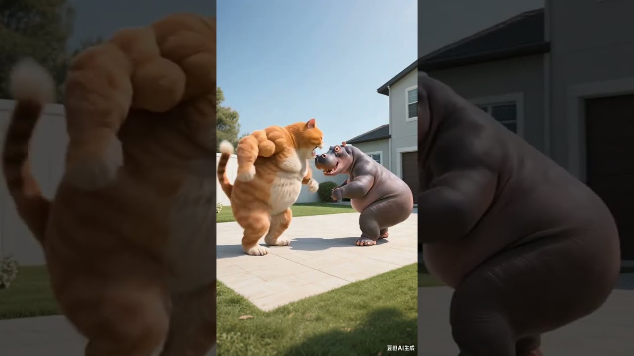 Orange Cat Fights With Hippo Aicat Fatcat Orangecat Animals