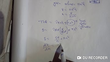 Prove that a right circular cylinder of given volume open at top has min. TSA.its height=radius