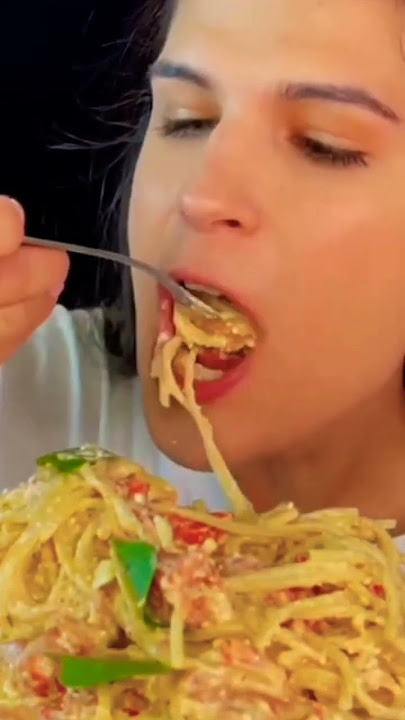 CREAMY BAKED FETA CHEESE SPAGHETTI | MUKBANG | ASMR | EATING SOUNDS#shorts