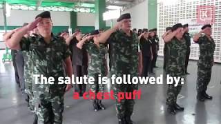 King rama x has come up with a new form of salute for the thai army.