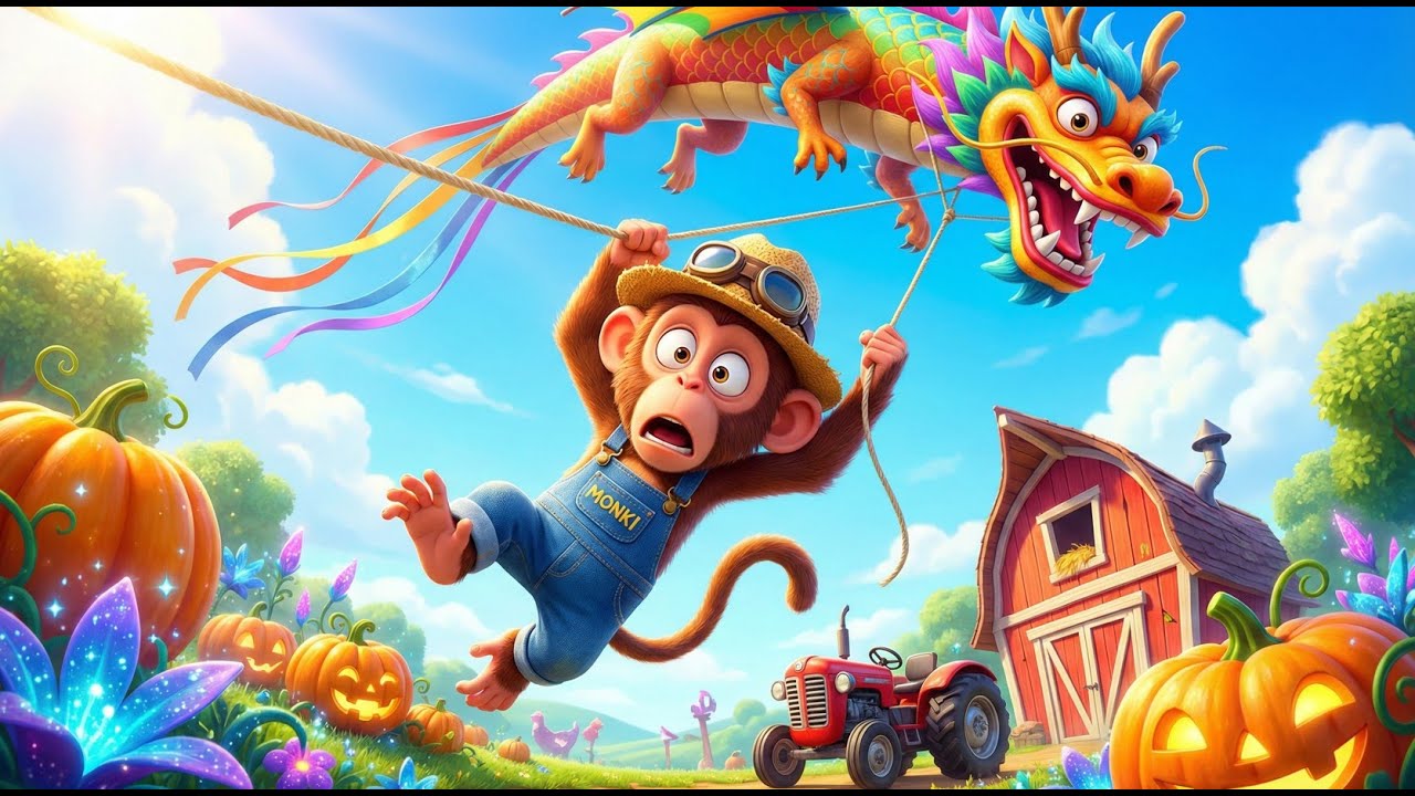 Monkey Funny | Monki Builds a Giant Kite & Magic Farm Adventure | 3D Animation