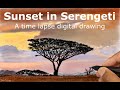 A time lapse digital drawing of a Serengeti Sunset