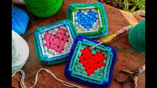 ( Corazón en marco) Técnica y crochet.