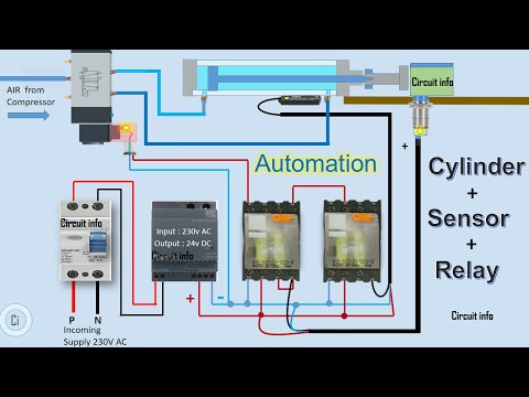 Automation / Pneumatic Cylinder  with Sensor and Relay / Reed Switch/8 Pin relay/wiring/Circuit