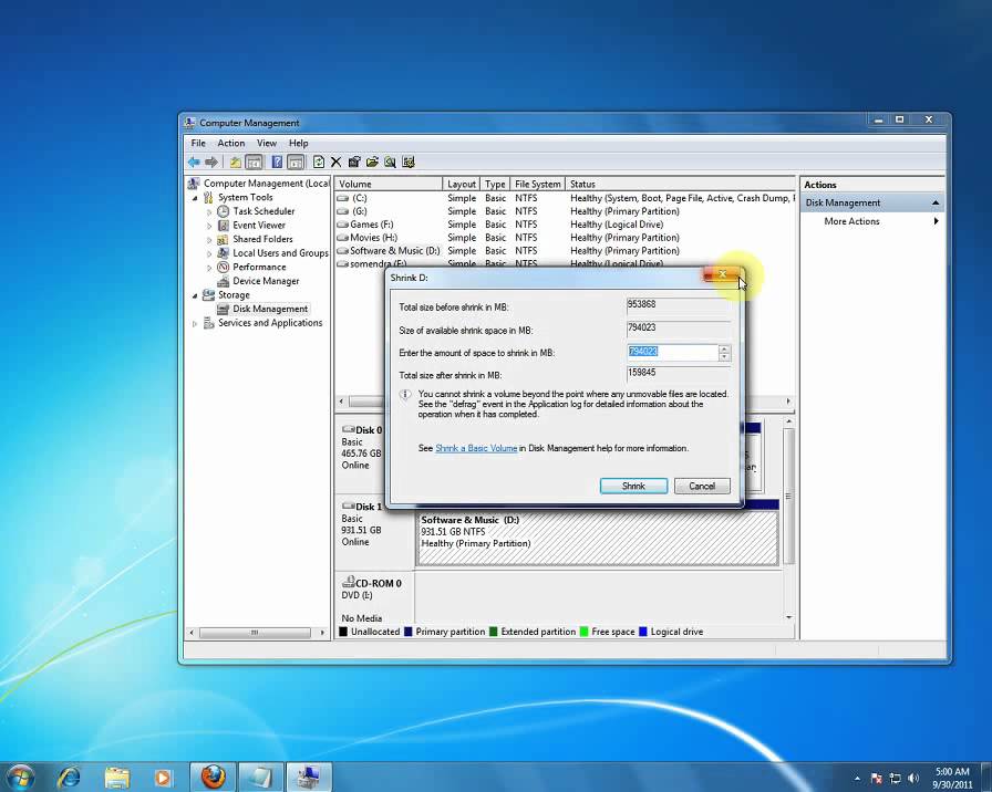 how-to-create-a-hard-disk-partition-in-windows-7-youtube