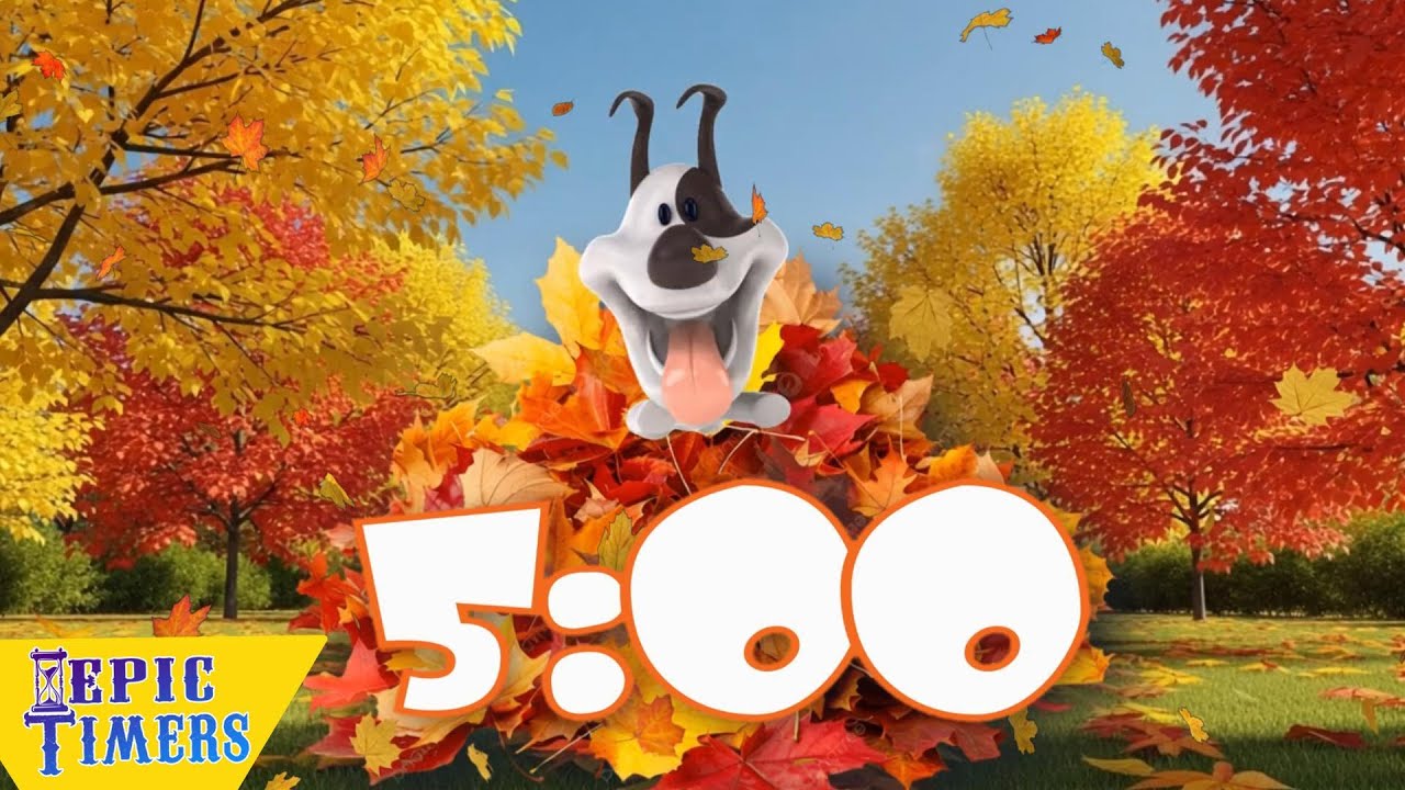 5 Minute Music Timer with Zoomies & Leaf Piles! A Dog's Autumn Adventure!